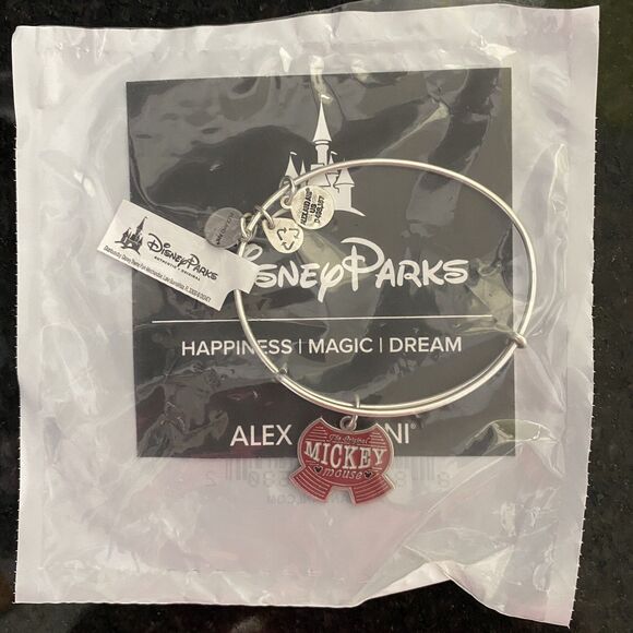 Disney Alex & Ani Mickey Mouse Red Shorts Silver Bangle Bracelet Energy Tech NEW - Picture 3 of 6